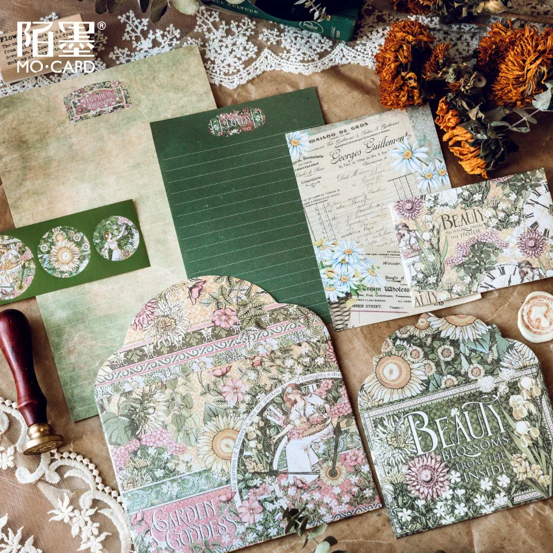 

20Set/1lot Vintage Flower Envelope Set Literary Classical Writable Letter Paper Sealing Sticker Envelope Se