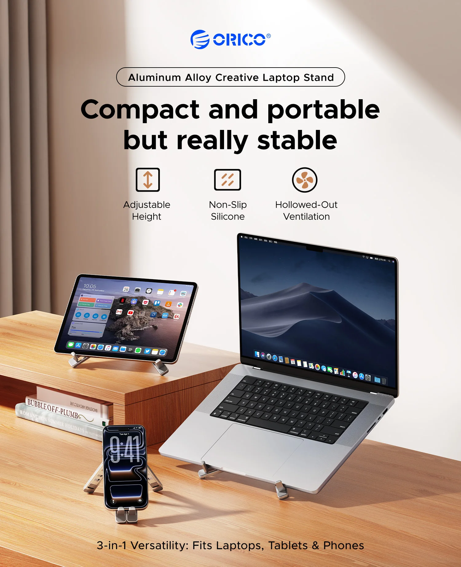 ORICO 노트북 스탠드 Macbook Air Pro용 접이식 알루미늄 수직 노트북 스탠드 노트북 지원 Macbook Pro 태블릿 폰 스탠드