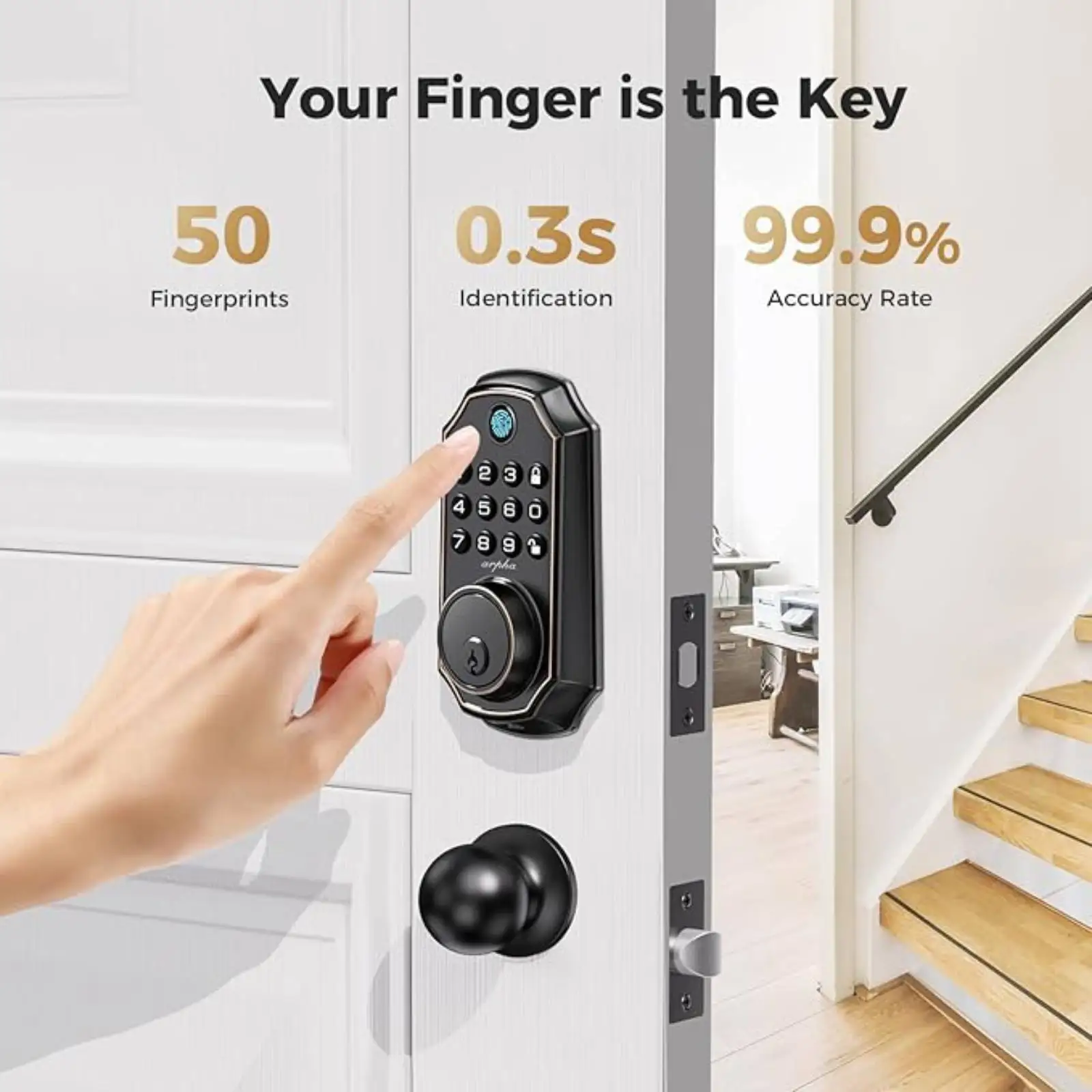 Serrure Connectée ARPHA SF300+H300 – Empreinte Digitale, WiFi, Poignée – Noire – Occasion Comme Neuve