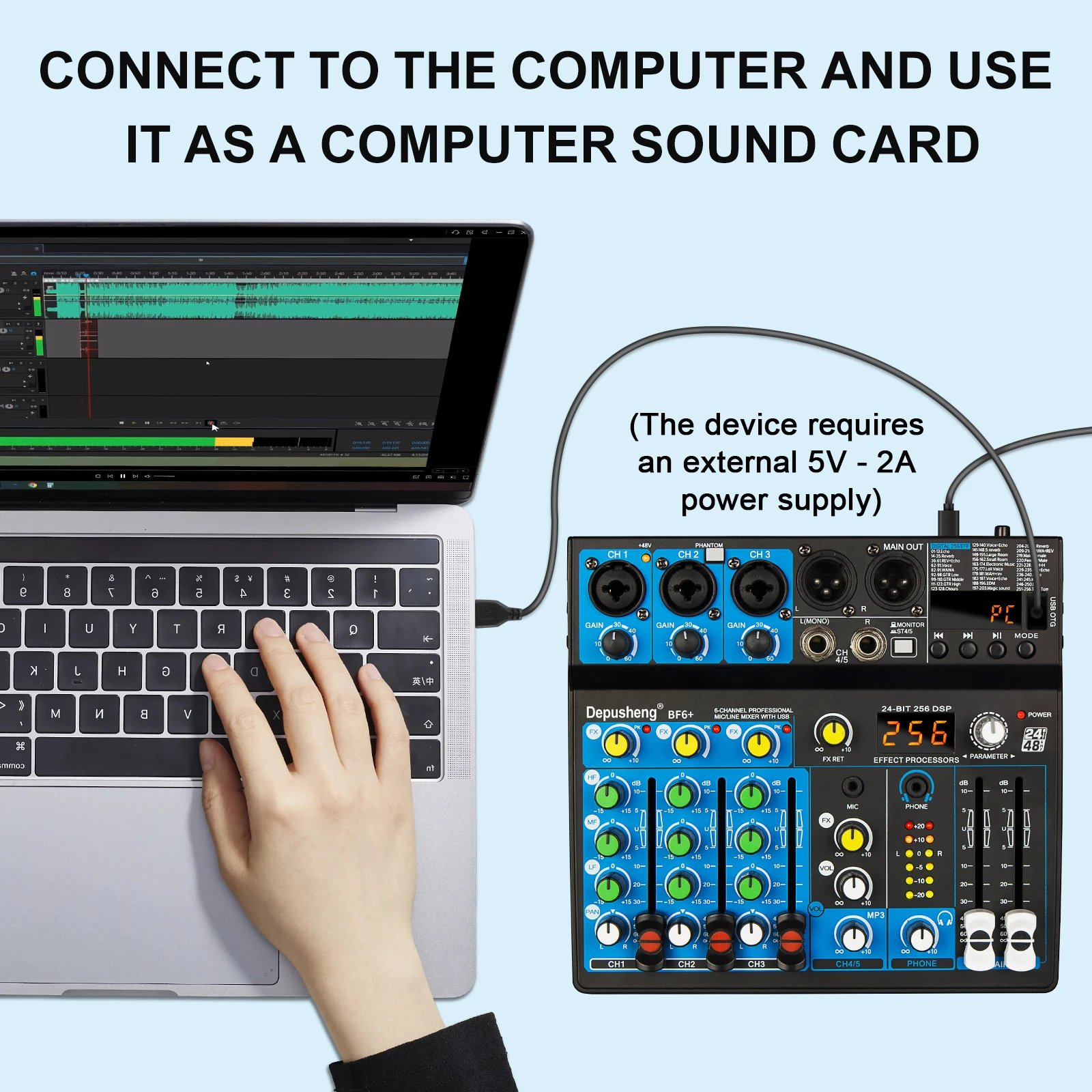 5-Kanal-USB-Mixer Depusheng DJ Sound Controller Mini Mixer Professionelles Audio Tragbare Sound-Mischpult mit 256 DSP – Detail 4