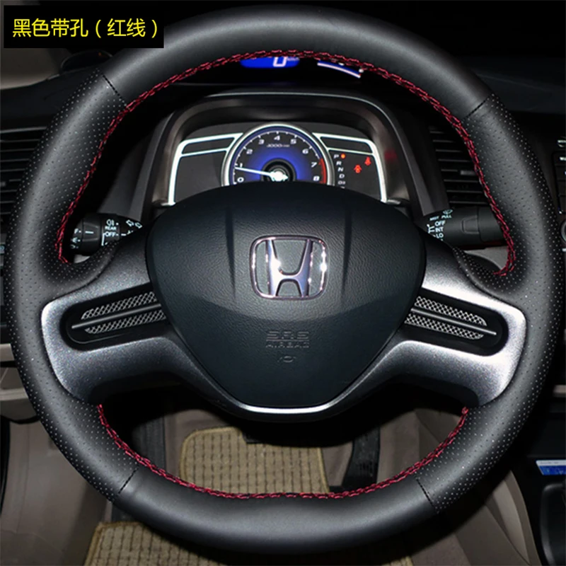 

For Honda Civic 8 2006 2007 2008 (2-Spoke) DIY Hand-stitched black Genuine Leather style Car Steering Wheel Cover