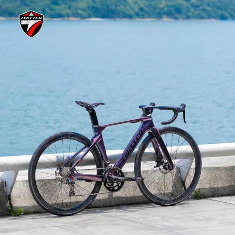 

TWITTER Hologram color R10pro RS-22S oil disc brake full hidden inner cable T800 full carbon fiber road bike700*25C carbon wheel