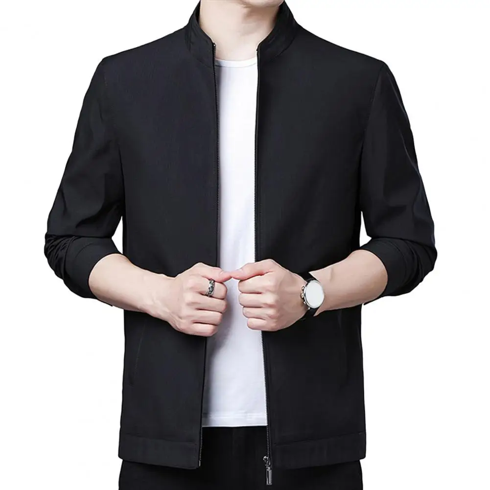 Men Coats Stand Collar Solid Color Long Sleeve Zipper Cardigan Slim Formal Business Pockets Jackets for men chaquetas hombre