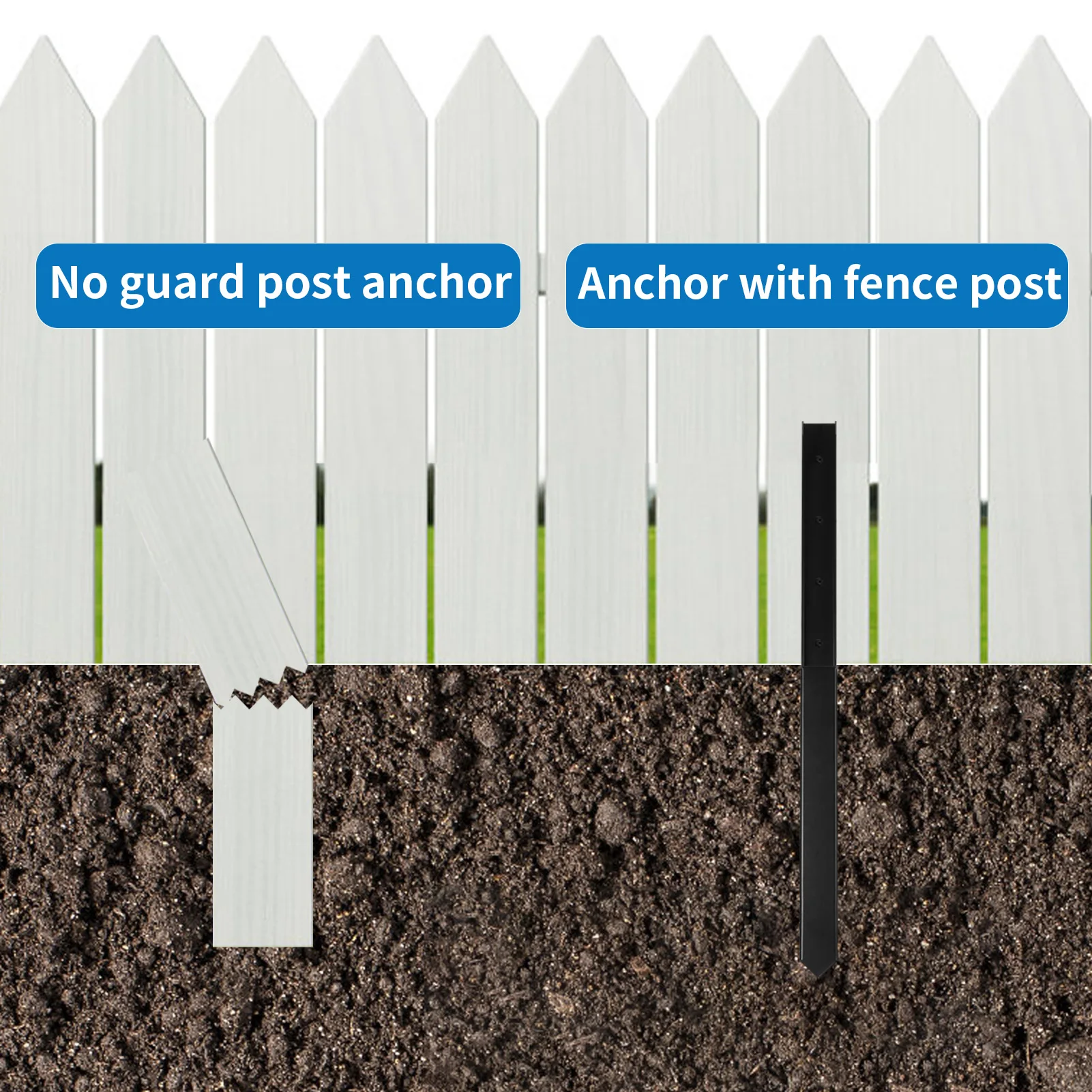 4Pcs Fence Post Repair Stakes with Fixing Screws, Fence Back Support Kit, Pointed Head Tilted Broken Wood Post Repair Tool