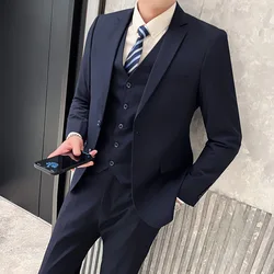 Boutique (Blazer+ Vest + Pants) Men's Fashion Business Slim British Style Solid Color Work Casual Elegant Gentleman Suit M-6XL