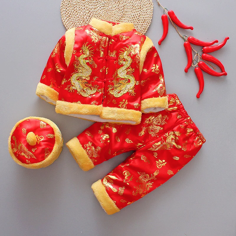 

10 Styles Winter Thicken 3 Pc Children's Sets Traditional Chinese New Year Clothes for Kids Hanfu Boy Baby Embroidery Tang Suit