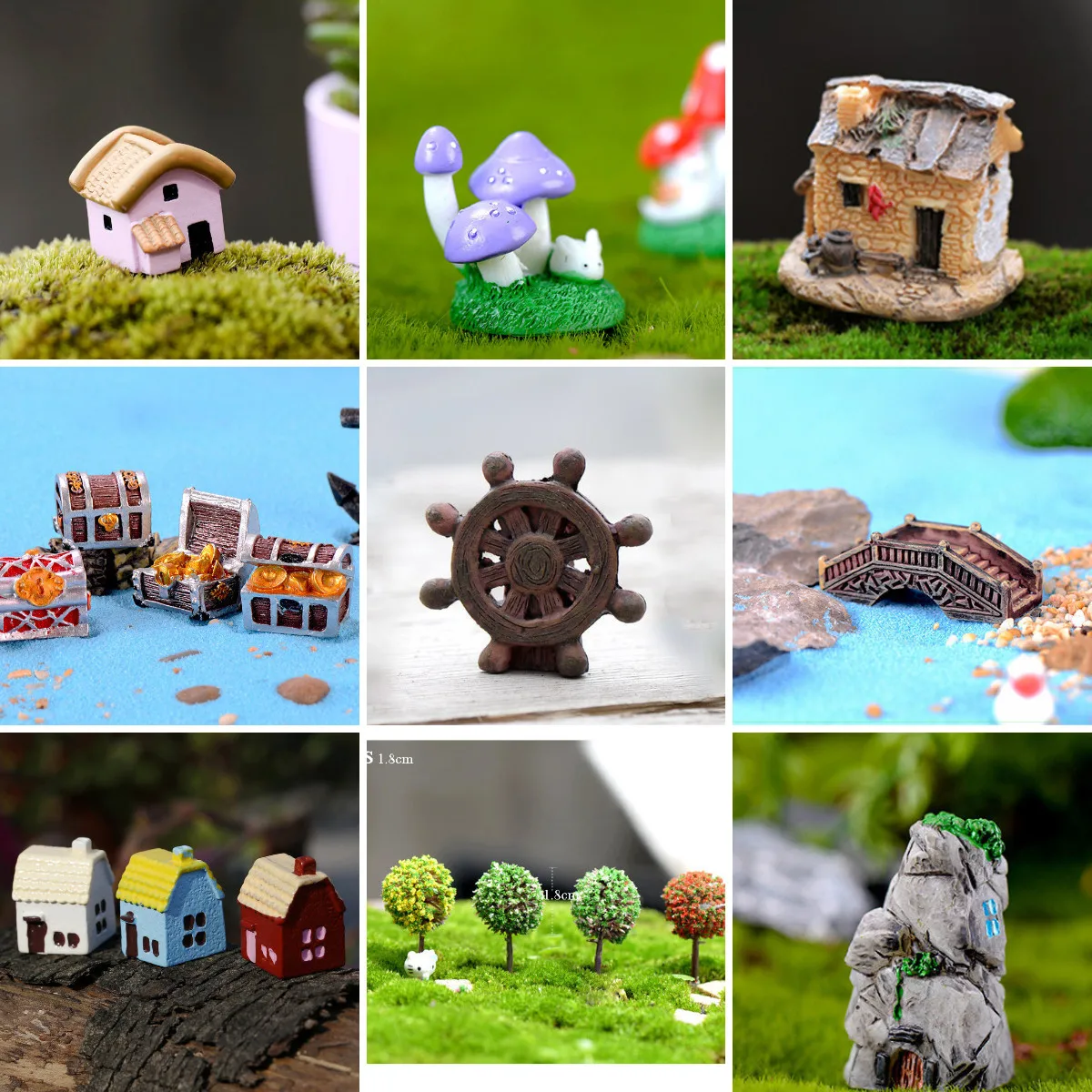 46 Mini House Miniature Figurine Building Aquarium Decor Rockery Fairy Garden Statue Moss Terrarium Pet Home Fish Tank In Vaso
