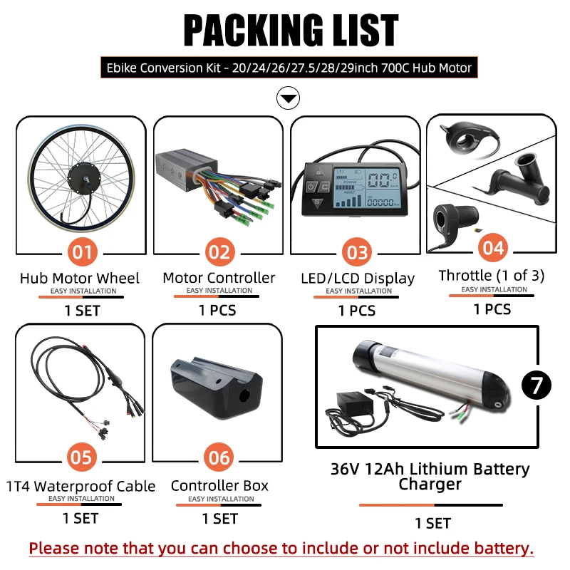 36V 500W Electric bike kit with battery 12Ah 15Ah ebike electric bicycle kit 20 26 27.5 700C front rear electric wheel hub motor