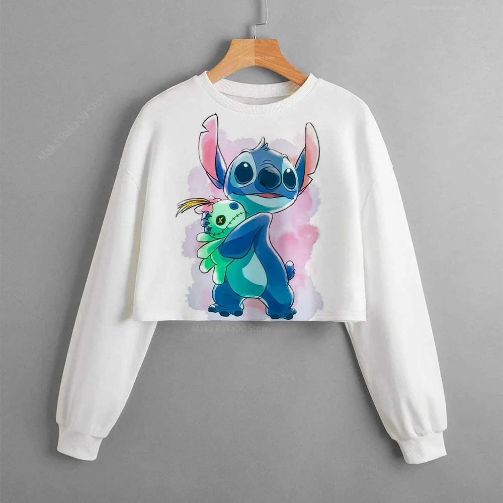 Disney Stitch Print Cropped Top Kids Girls Clothes Anime Sweatshirts Kids  Clothing Cute Casual Sweaters - Hoodies u0026 Sweatshirts - AliExpress