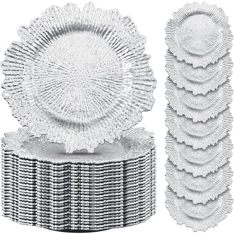 50 Pcs 13 Inch Charger Plates Bulk Plastic Plate Chargers Floral Reef Design Round Ruffled Rim Dinner Charger Plates plastic plates