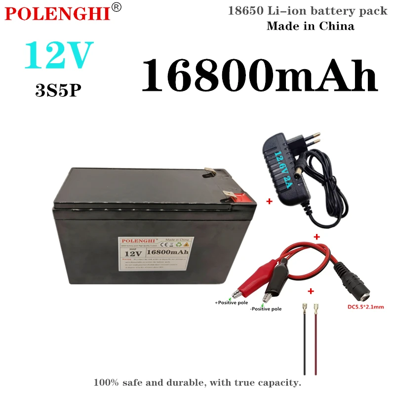 

Литий-ионный аккумулятор POLENGHI 100%, 3S5P, 12 В, 16800 мАч, 18650, аварийное зарядное устройство для мобильного телефона + зарядное устройство 12,6 в, 2 А