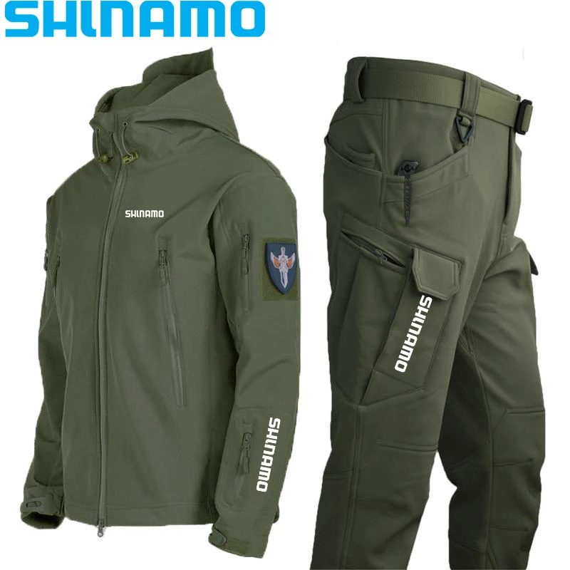 

2023 Winter Soft Shell Waterproof Fishing Suit Men's Tactical Windproof Fishing Jacket Outdoors Keep Warm Pants Camping Jacket