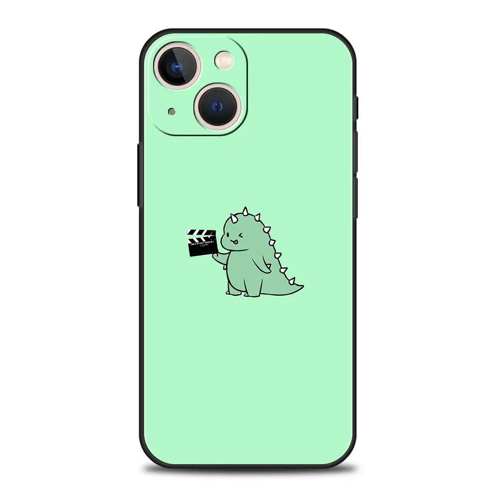 Adorable Dinosaur Bear Couple Silicone Phone Case - Black Protective Cover