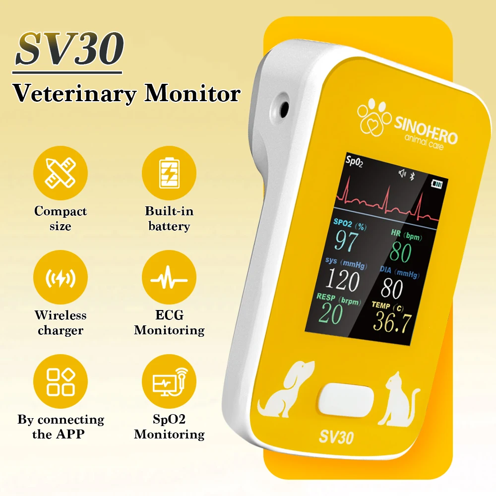 Veterinary Monitor Pulse Oximeter Portable Handle Multiple Vital Signs 6 Paramet