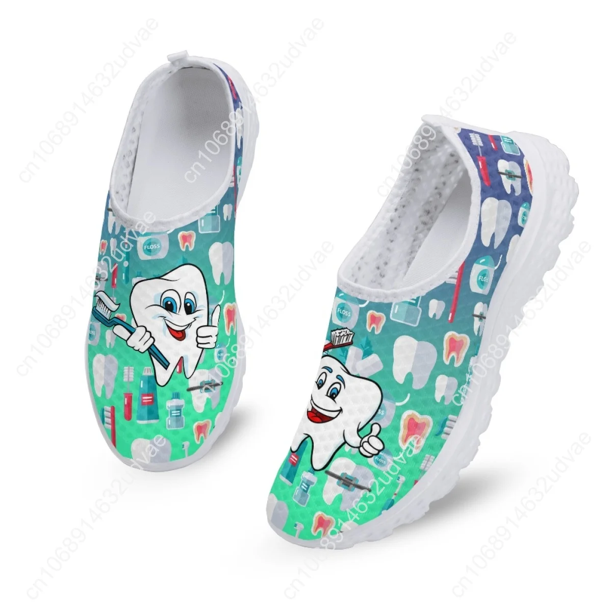 Casual Slip On Dental Shoes for Woman Cartoon Tooth/Dentist Gradient Pattern Flat Sneakers Mesh Ladies Light Loafers