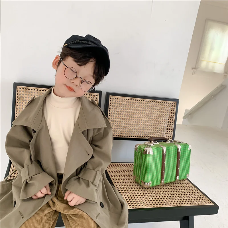 가을 가을 키즈 패션 트렌치, 큰 턴다운 칼라, 긴 바람막이, 어린이 겉옷, 코트, 2-7 세 남아 여아