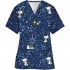 Surgical Wear Work Clothes Cartoon Snoopy print Hand Washing Nurse Uniform Women's V Neck Short Sleeve T-Shirt Tops 5