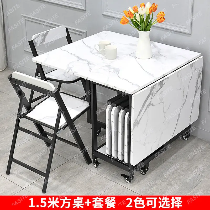 

European-style Folding Dining Table Small Apartment Home Dining Table Foldable and Mobile Hotel Banquet Folding Square Table