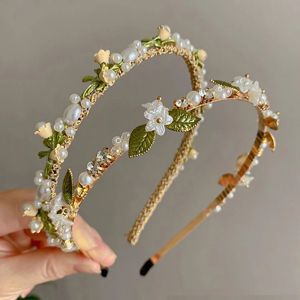 

Rhinestone Pearl Flower Hairband Elegant Crystal Alloy Hairband Flower Matte Hair Hoop Headdress Hair Accessorie For Women