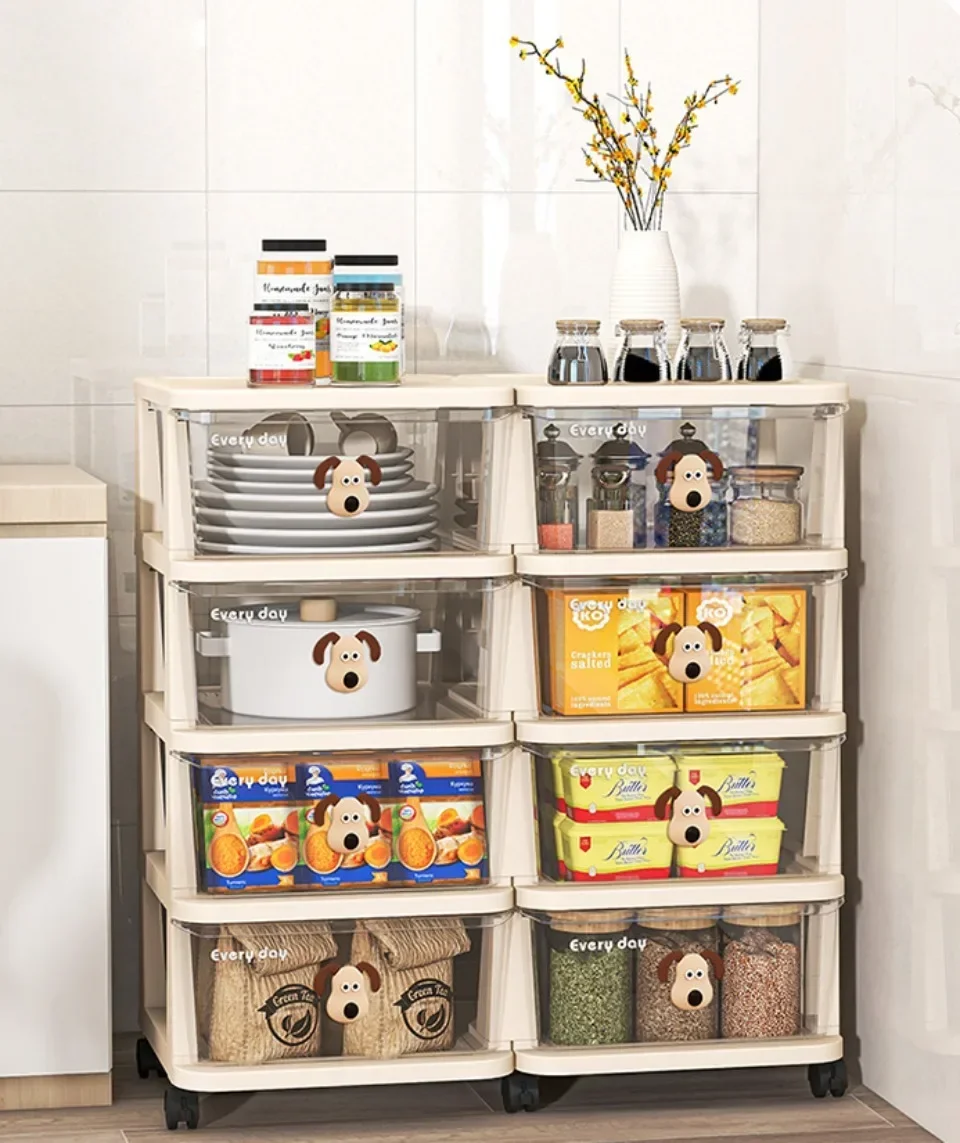 Description Picture 4 of itemDrawer Type Snack Rack Multi-Layer Plastic Handcart with Pulleys Movable Living Room Storage Cabinet Transparent Rolling Trolley
