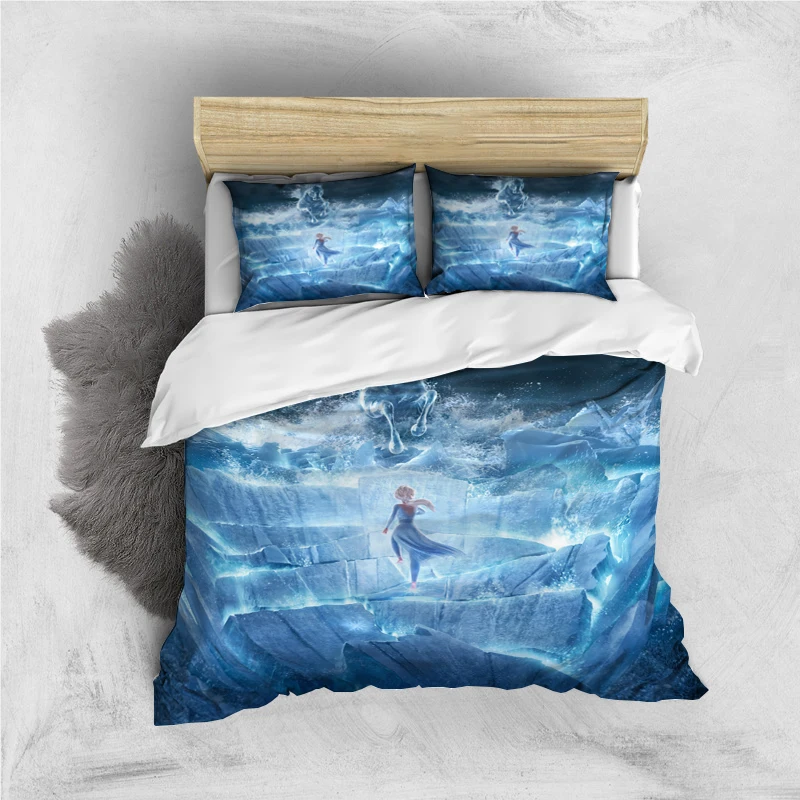 Disney Cartoon Frozen Elsa Print Three Piece Bedding Set Cover Set With Pillowcase Children or Adults King Queen Full Twin Size