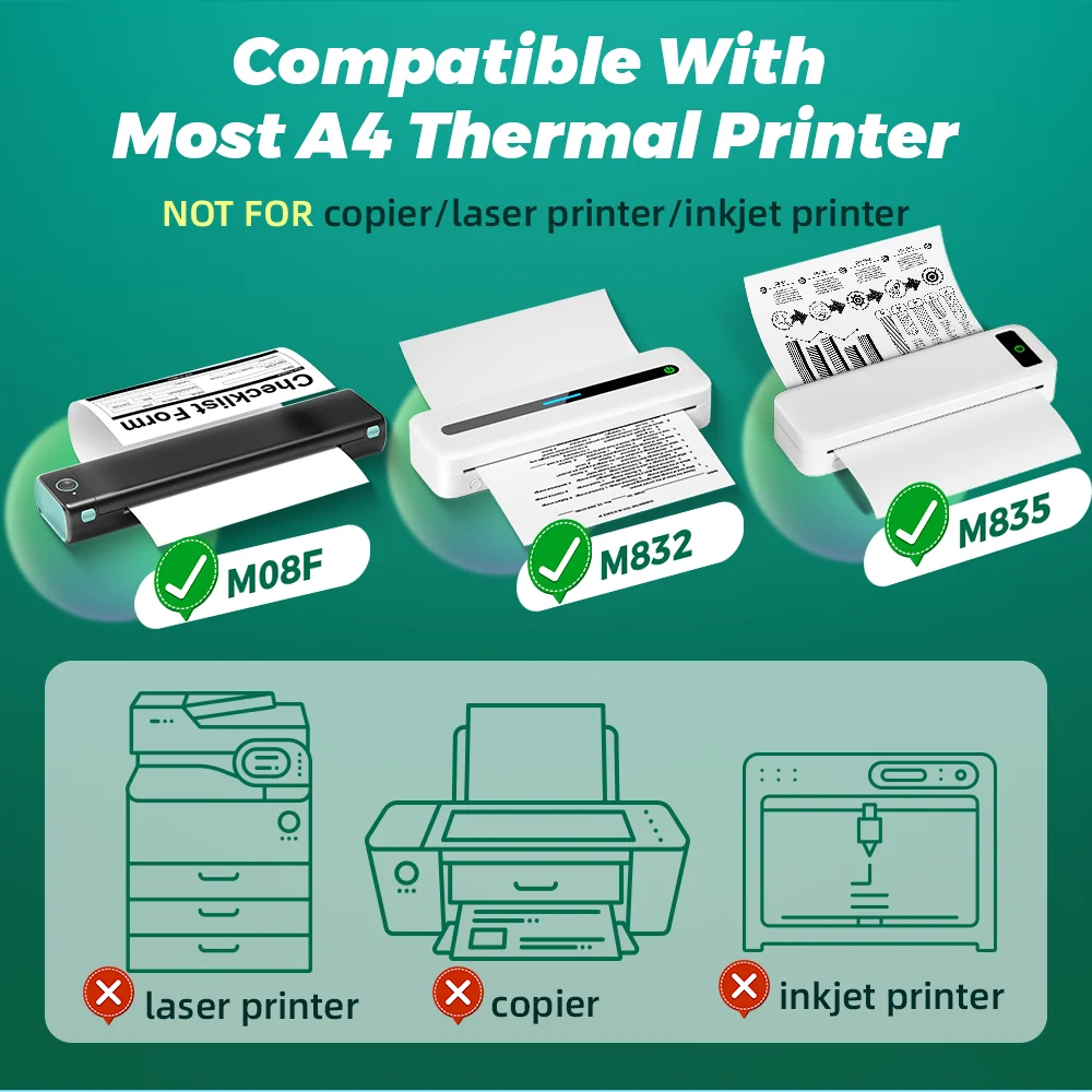 100 sheet Phomemo Official Thermal Paper A4 Thermal Fax Machine Paper Keep for 10 Years Fold Paper for M08F A4 Printer 210X297mm — view 4