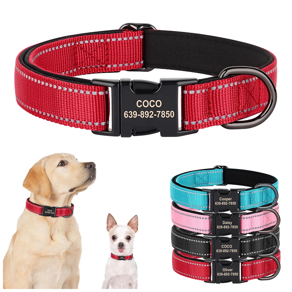 Personalized Nylon Dog Collar Reflective Collars For Small Medium Large Dogs Labrador With Free Engraved Nameplate dog collar,pet collar