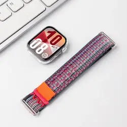 Woven Nylon Sports Smartwatch Strap - Adjustable Wristband Bracelet - huawei fit 4pro (14 Blue and Red)