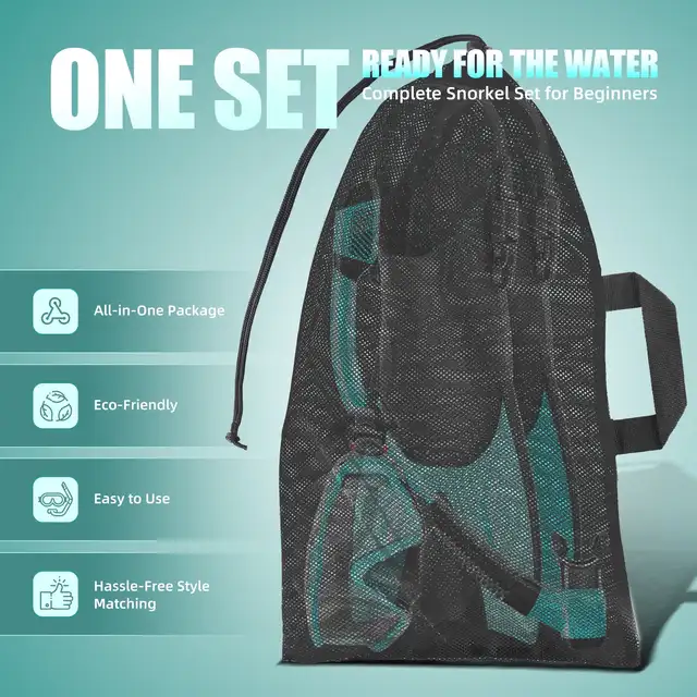 4-in-1 Adult Snorkel Set, Panoramic Anti-Fog Mask + Dry Top Snorkel + Adjustable Fins with Travel Bag for Diving Swimming