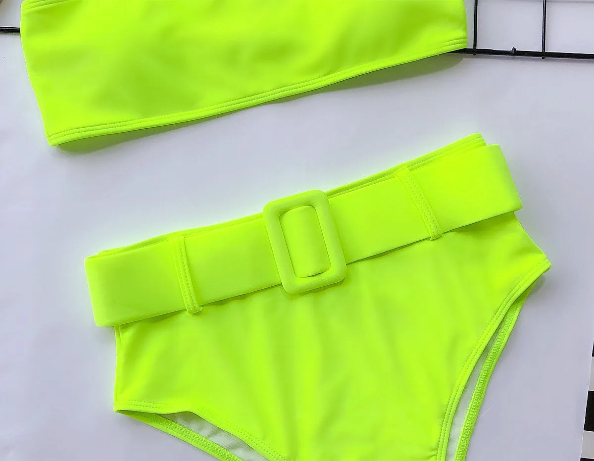 High Waist Brazilian Neon Bikini 2022 Belt Swimwear Women Bandeau Swimsuit Female Push Up Bathing Suit Summer Bathers Biquini green bikini set