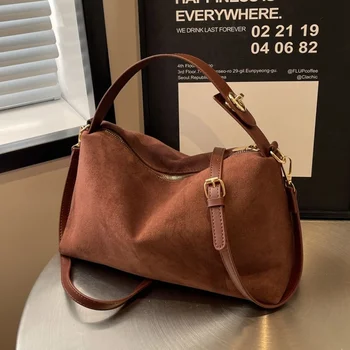 Advanced Retro Bag for Women's 2025 New Textured Frosted Shoulder Bag with Large Capacity Crossbody Commuting Tote Bag