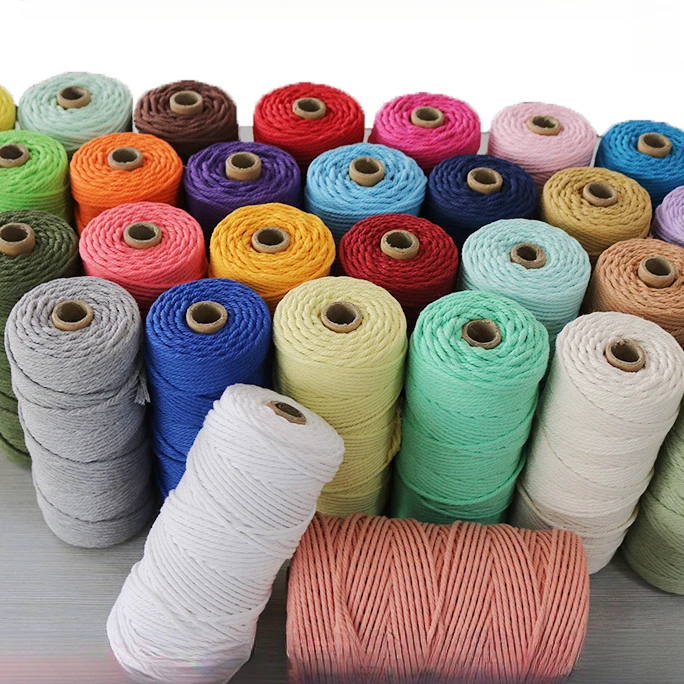 3mm 100M Macrame Cord Cotton Rope String Crafts DIY Colored Thread Cord Twisted Twine Handmade Sewing Home Wedding Decoration