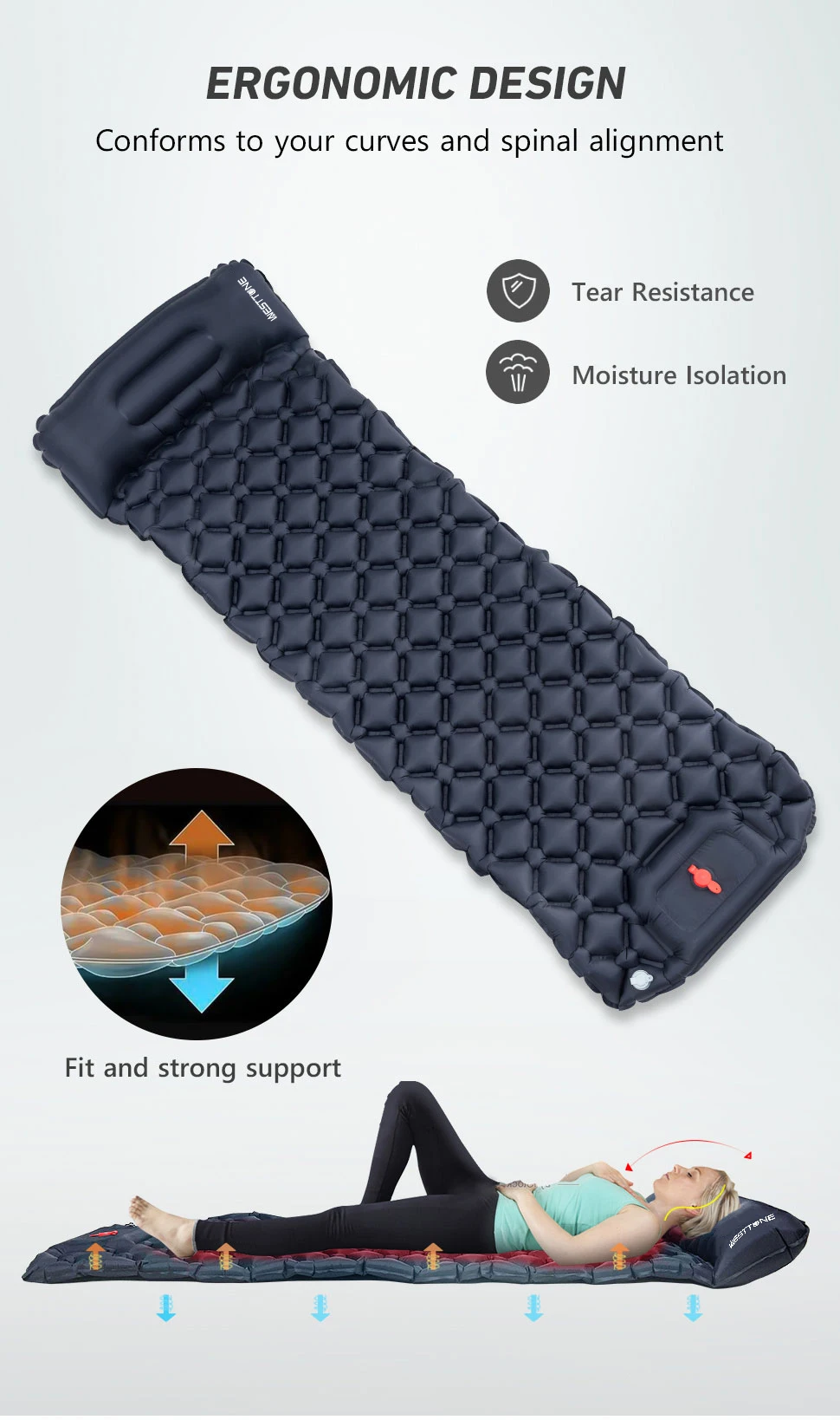 Inflatable camping mattress in outdoor use