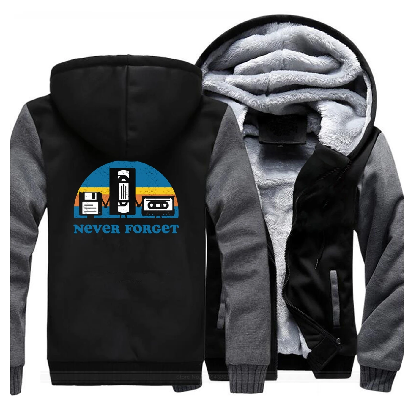 

Never Forget Jackets Men Print Sweatshirts Hoodies Winter Thick Zipper Fleece Warm Coats Sportswear Outwear Outdoor Plus Size
