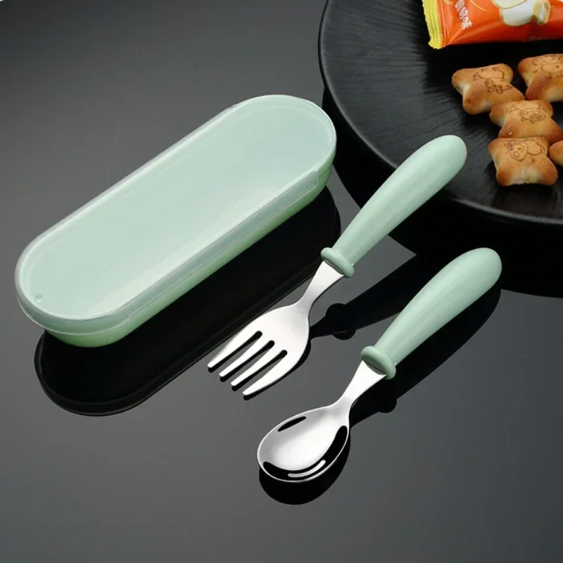 Baby Feeding Tableware Set Children Utensil Stainless Steel Toddler Dinnerware Cutlery Cartoon Infant Food Feeding Spoon Fork