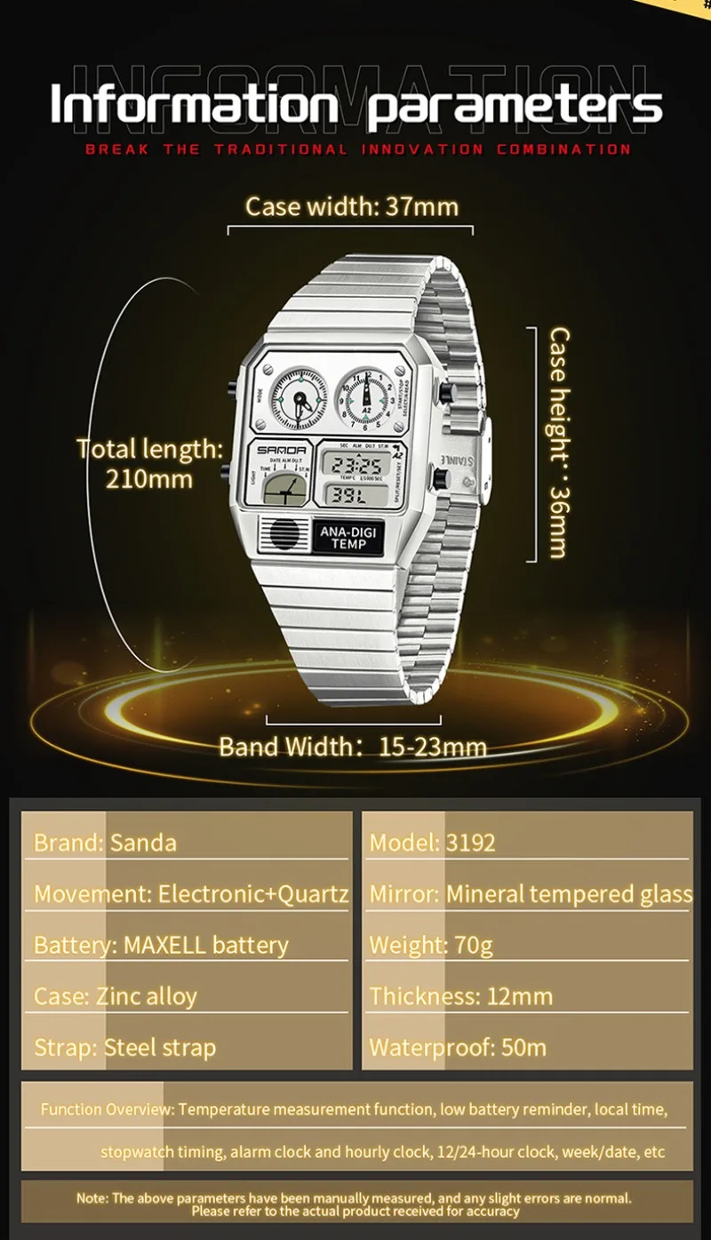 Smart Digital Watch for Men Teens-Multifunction Thermometer/Stopwatch/Timer-Sport Fitness Casual LED Waterproof Wristwatch