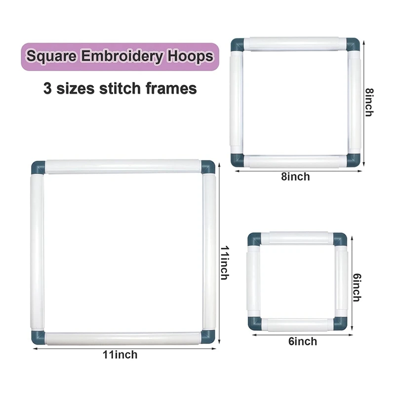 3-Pack Square Embroidery Hoops Cross Stitch Hoops Punch Needle Embroidery Quilting Frame