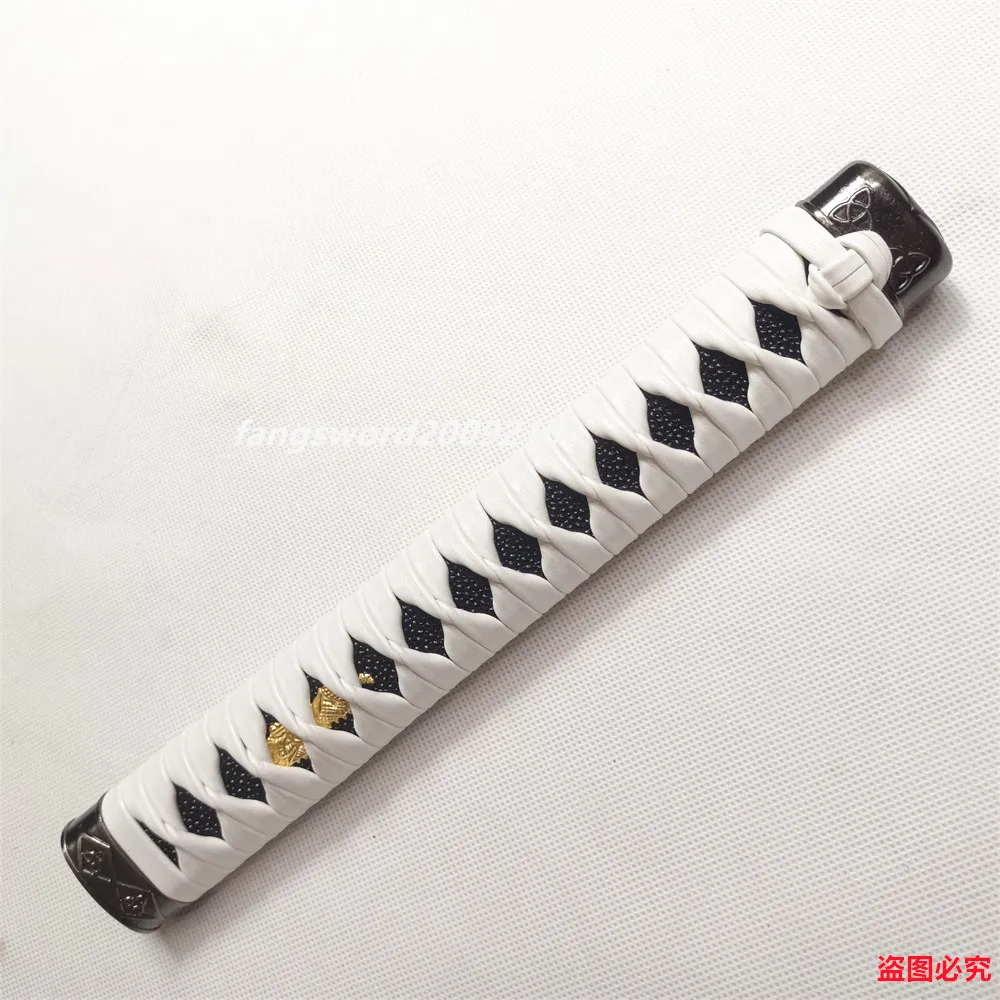 

27CM Tsuka Handle Menuki Fuchi Kashira White Leather Ito For Japanese Samurai Katana Sword Parts New