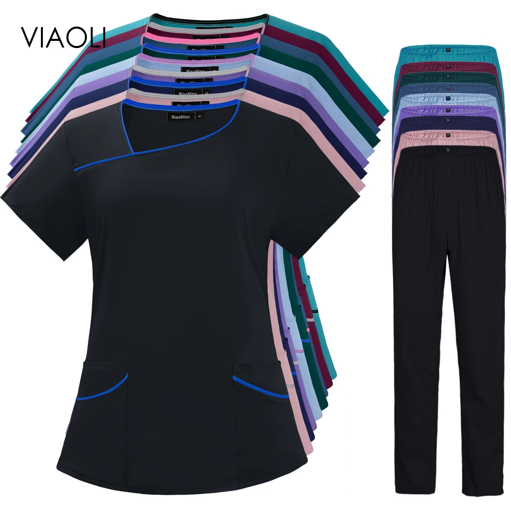 Solid Color Breathable Nursing Scrubs Women Uniforms Elasticity Pet Clinic Nurse Workwear Medical Doctor thin Clothing medical uniform