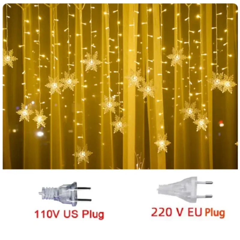 Christmas Led Snowflake Lights String 8 Modes Waterproof Fairy Garland Curtain Lights For Party Wedding Holiday Xmas Decoration