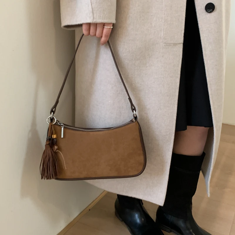 PU Armpit Handbags Purses with Zipper Closure Underarm Bag Saddle Bag Chain with Pendent for Women Ladies Work Travel Commuting