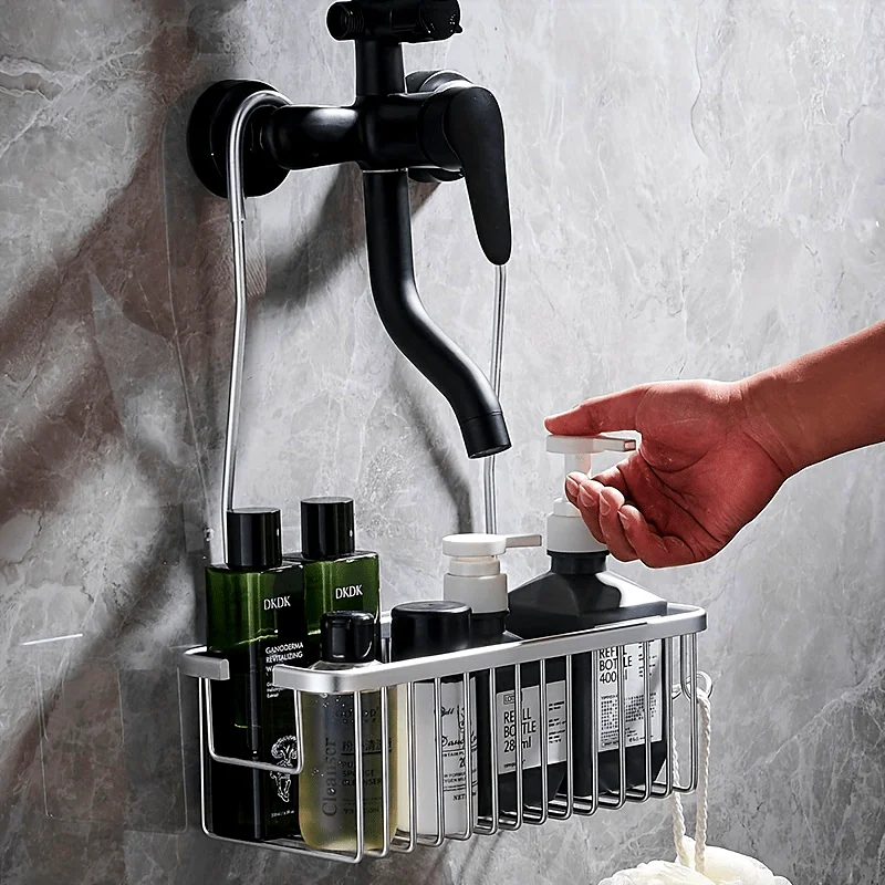 Space Aluminum No-Drill Shower Caddy Basket Wall-Mounted Hanging Shelf for Bathroom Metal Pipe Included Modern Design Shelves