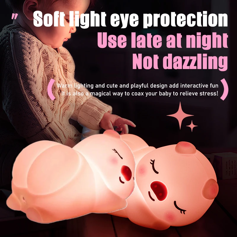 Touch Cure Pig Fart Usb Night Lights Lightings Fixtures Small Lamps Bedroom Led Usb C Rechargeable Pet Pinch And Pat Nightlight