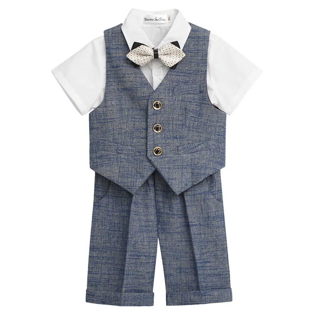 

Children's Spring/Summer Vest Shorts Bowtie Set Boys' Photography Hosting Performance Wedding Dress Kids Formal Suit Sets