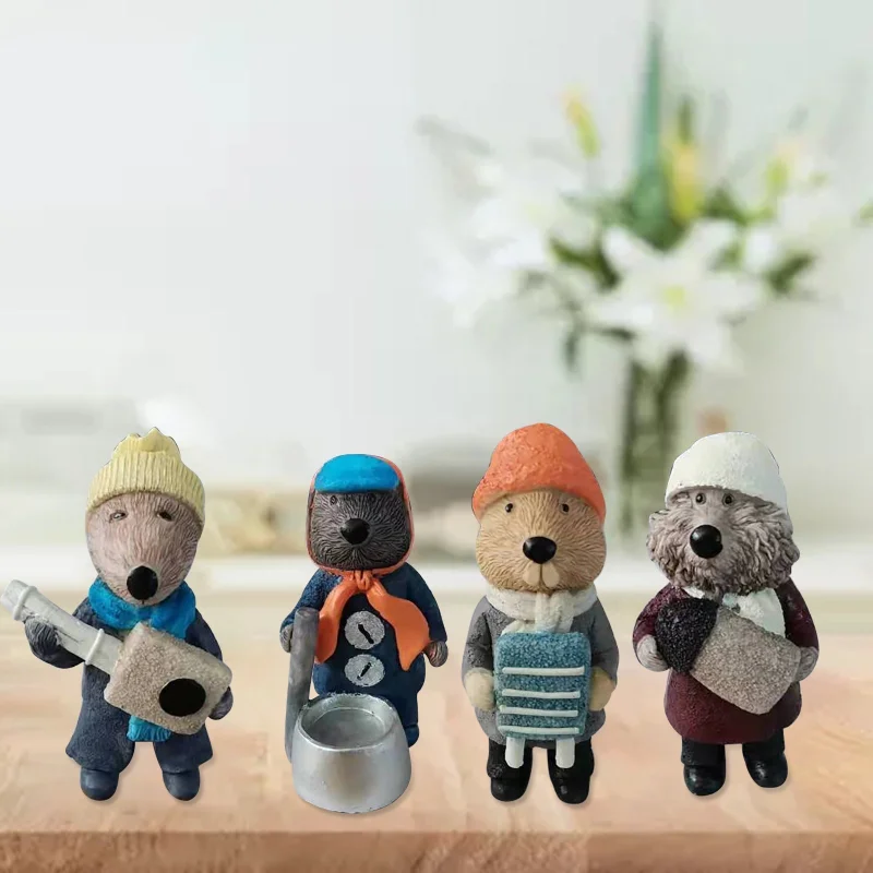 MOONBIFFY Resin 4pcs Little Mouse Band with Musical Instruments Art Sculpture Office Desk Miniature Home Decoration Figurines