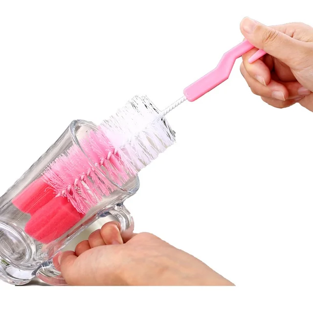 Brosse multifonctionnelle pour biberon avec Long manche, brosse de nettoyage en éponge pour cheveux fins, outil de nettoyage de tasse de vaisselle domestique Bab 3