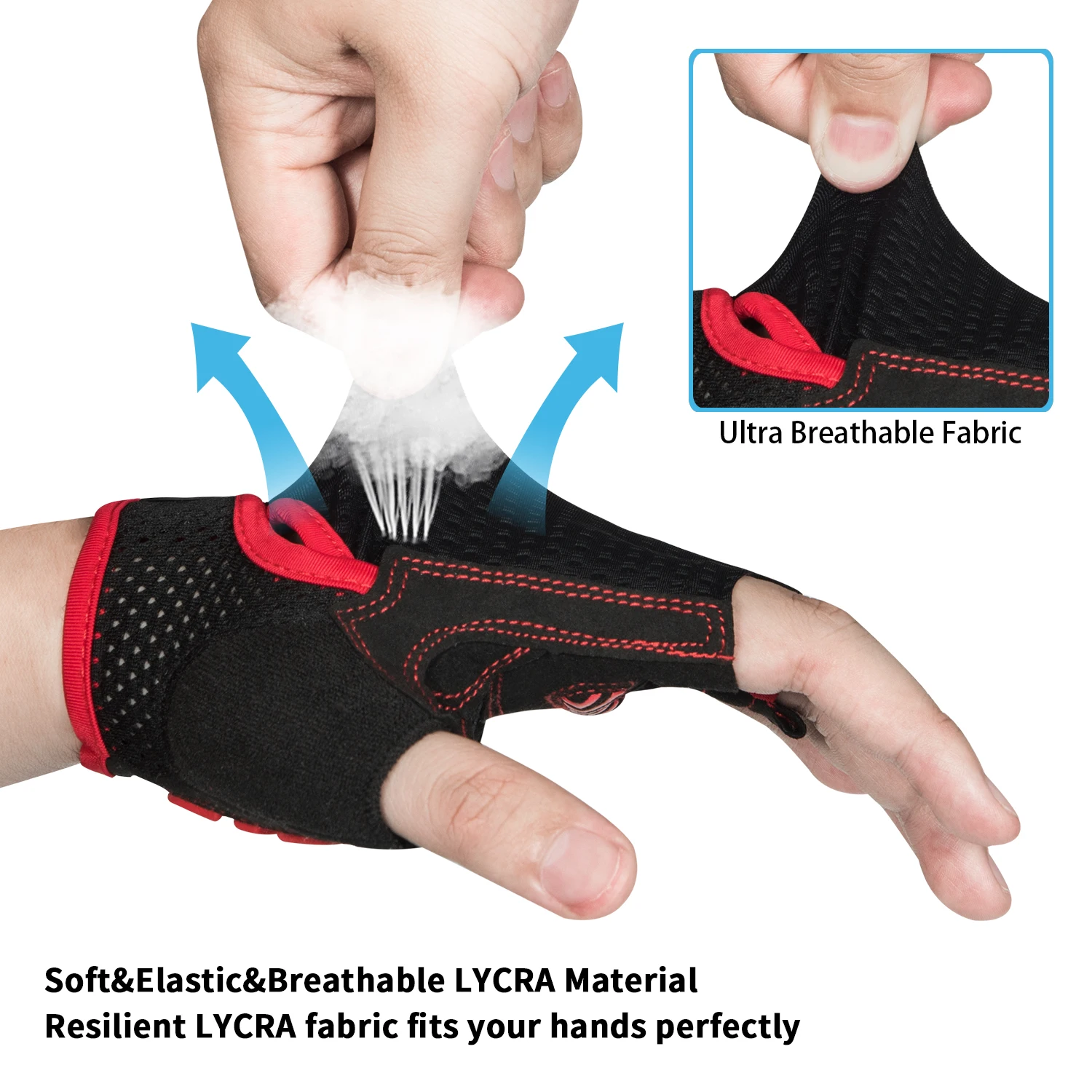MOREOK Bicycle Gloves Half Finger Sports 5MM Gel Bike Gloves Shock-absorbing Mountain Road Biking Cycling Gloves for Men Women 4
