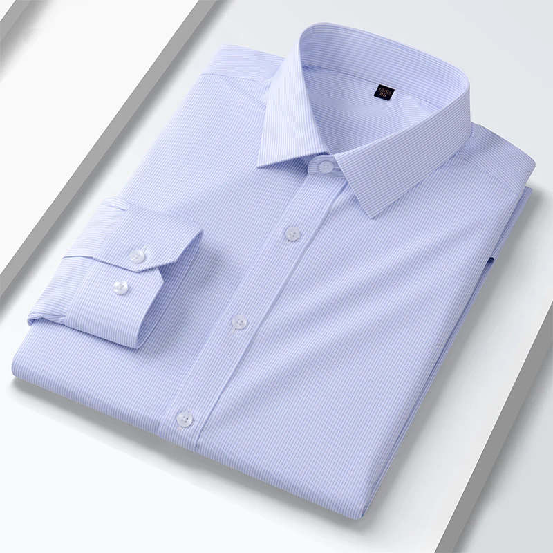 High Quality Stretch Anti-Wrinkle Men's Long Sleeve Dress Shirt Men's Slim Fit Vest Social Business Shirt White Shirt S-5XL