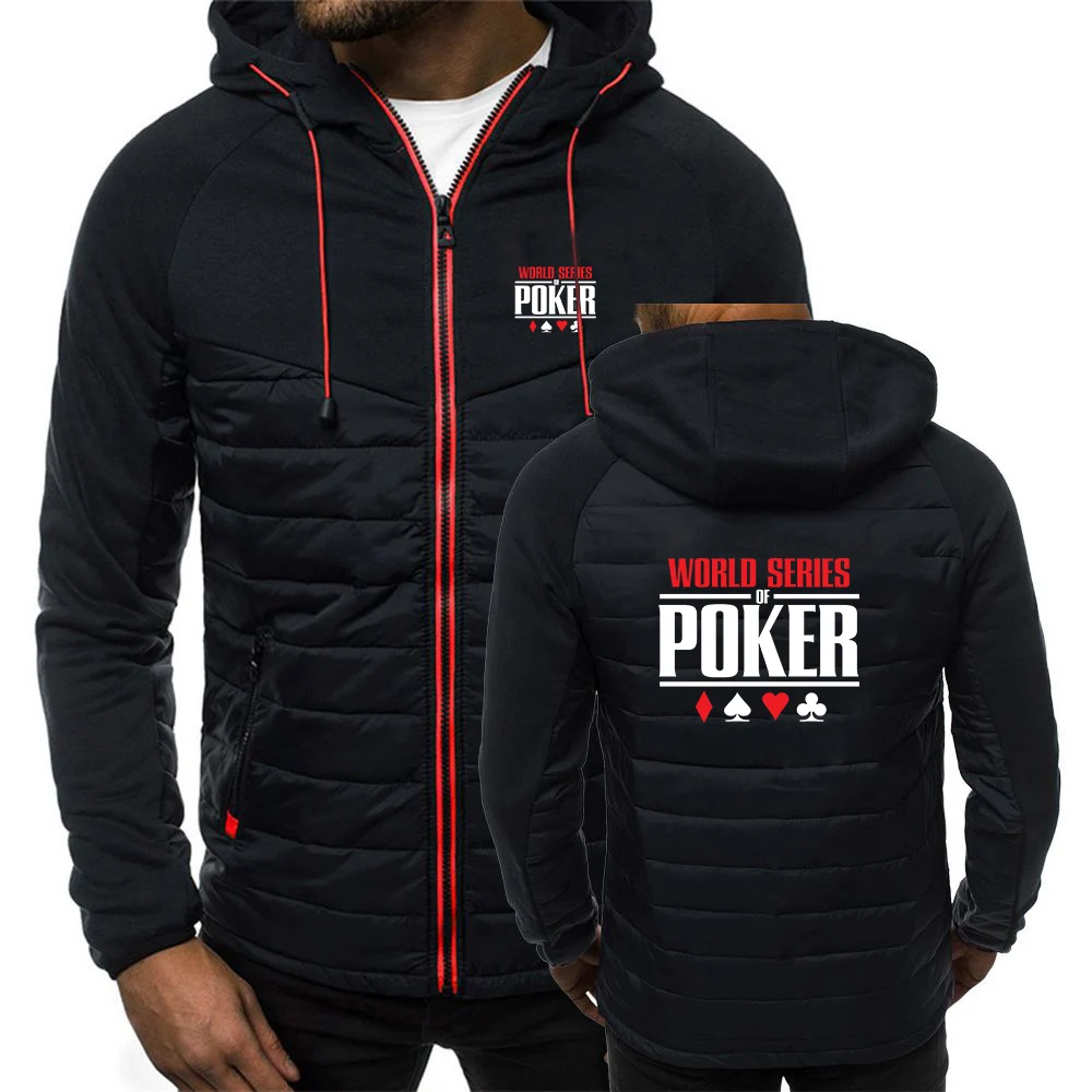 Men World Series of Poker Spring and Autumn Seven Color Cotton Jacket Printing Patchwork Design Exquisite Hooded Coat
