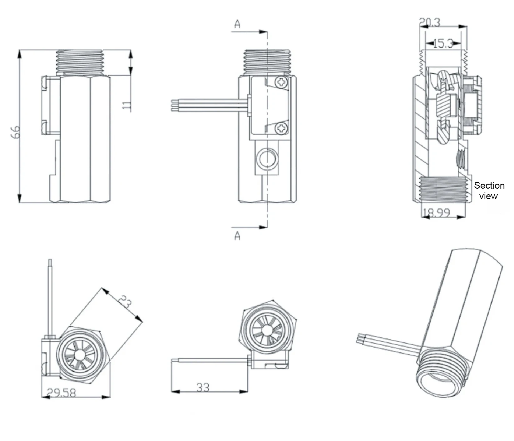 Water Flow Sensor Hall Effect Flow Meter Brass Valve Body Liquid Flow Rate Senso